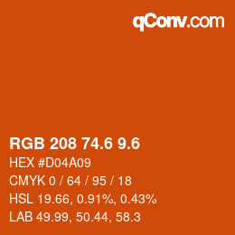 カラーコード: RGB 208 74.6 9.6 | qconv.com