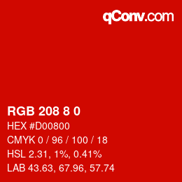 カラーコード: RGB 208 8 0 | qconv.com