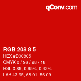 カラーコード: RGB 208 8 5 | qconv.com