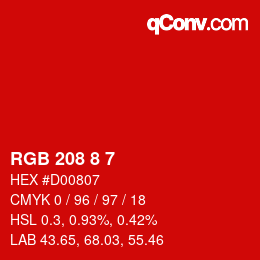 Color code: RGB 208 8 7 | qconv.com
