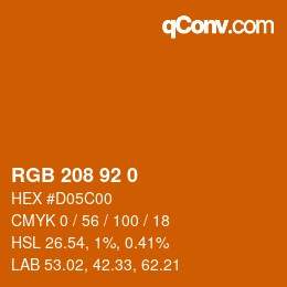 Color code: RGB 208 92 0 | qconv.com