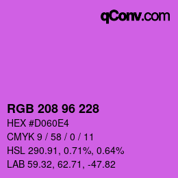 Color code: RGB 208 96 228 | qconv.com