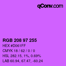 Color code: RGB 208 97 255 | qconv.com