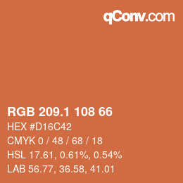 カラーコード: RGB 209.1 108 66 | qconv.com