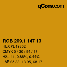 カラーコード: RGB 209.1 147 13 | qconv.com