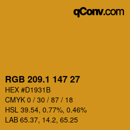 カラーコード: RGB 209.1 147 27 | qconv.com