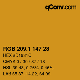 カラーコード: RGB 209.1 147 28 | qconv.com