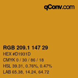 カラーコード: RGB 209.1 147 29 | qconv.com