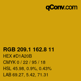 カラーコード: RGB 209.1 162.8 11 | qconv.com
