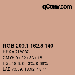 カラーコード: RGB 209.1 162.8 140 | qconv.com