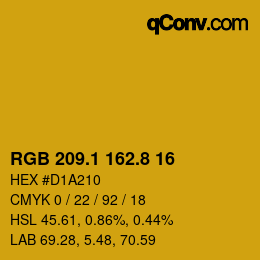 カラーコード: RGB 209.1 162.8 16 | qconv.com