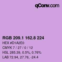 カラーコード: RGB 209.1 162.8 224 | qconv.com