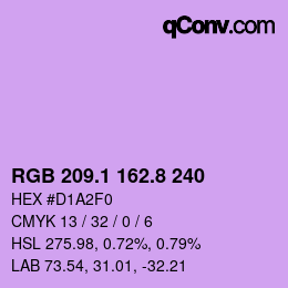 カラーコード: RGB 209.1 162.8 240 | qconv.com