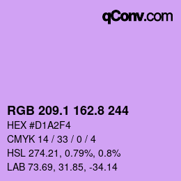 カラーコード: RGB 209.1 162.8 244 | qconv.com
