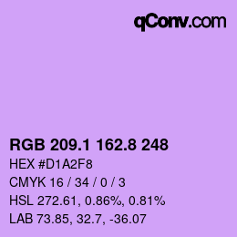 カラーコード: RGB 209.1 162.8 248 | qconv.com