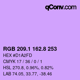 カラーコード: RGB 209.1 162.8 253 | qconv.com