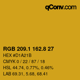 カラーコード: RGB 209.1 162.8 27 | qconv.com