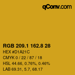 カラーコード: RGB 209.1 162.8 28 | qconv.com