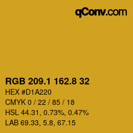 カラーコード: RGB 209.1 162.8 32 | qconv.com
