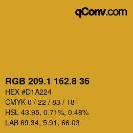 カラーコード: RGB 209.1 162.8 36 | qconv.com