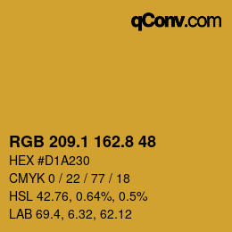 カラーコード: RGB 209.1 162.8 48 | qconv.com