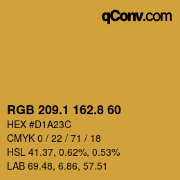 Color code: RGB 209.1 162.8 60 | qconv.com