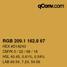 カラーコード: RGB 209.1 162.8 67 | qconv.com