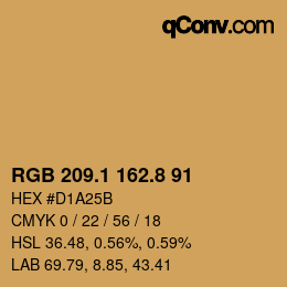 カラーコード: RGB 209.1 162.8 91 | qconv.com