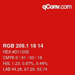 カラーコード: RGB 209.1 18 14 | qconv.com