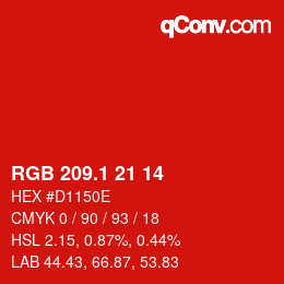 カラーコード: RGB 209.1 21 14 | qconv.com
