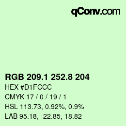Color code: RGB 209.1 252.8 204 | qconv.com