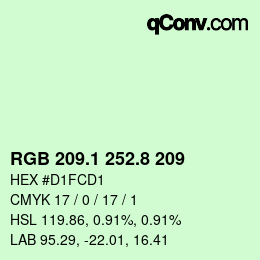 Color code: RGB 209.1 252.8 209 | qconv.com