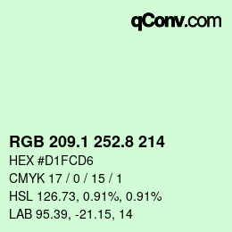 Color code: RGB 209.1 252.8 214 | qconv.com