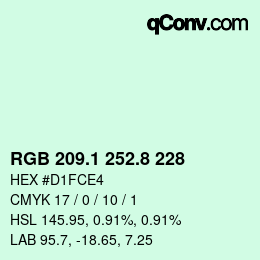 Color code: RGB 209.1 252.8 228 | qconv.com