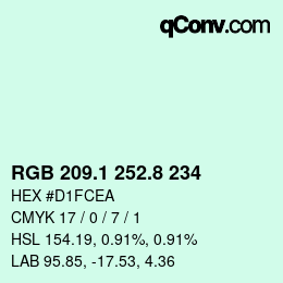 Color code: RGB 209.1 252.8 234 | qconv.com