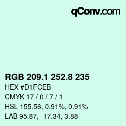 Color code: RGB 209.1 252.8 235 | qconv.com