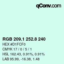 Color code: RGB 209.1 252.8 240 | qconv.com
