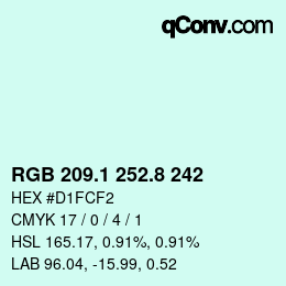 Color code: RGB 209.1 252.8 242 | qconv.com