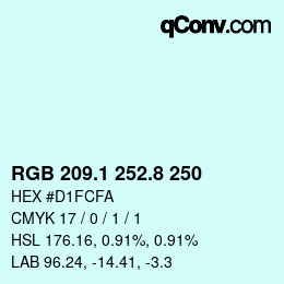 Color code: RGB 209.1 252.8 250 | qconv.com