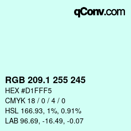 カラーコード: RGB 209.1 255 245 | qconv.com