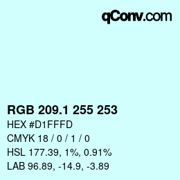 カラーコード: RGB 209.1 255 253 | qconv.com