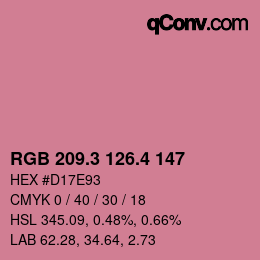 カラーコード: RGB 209.3 126.4 147 | qconv.com