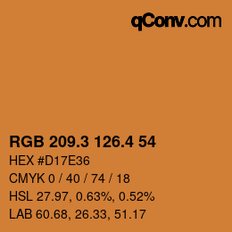 カラーコード: RGB 209.3 126.4 54 | qconv.com