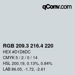 カラーコード: RGB 209.3 216.4 220 | qconv.com
