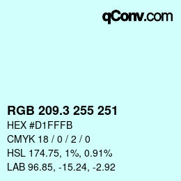 カラーコード: RGB 209.3 255 251 | qconv.com