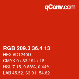 カラーコード: RGB 209.3 36.4 13 | qconv.com