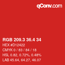 カラーコード: RGB 209.3 36.4 34 | qconv.com
