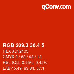 カラーコード: RGB 209.3 36.4 5 | qconv.com