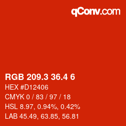 カラーコード: RGB 209.3 36.4 6 | qconv.com