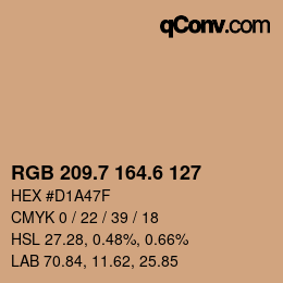 カラーコード: RGB 209.7 164.6 127 | qconv.com